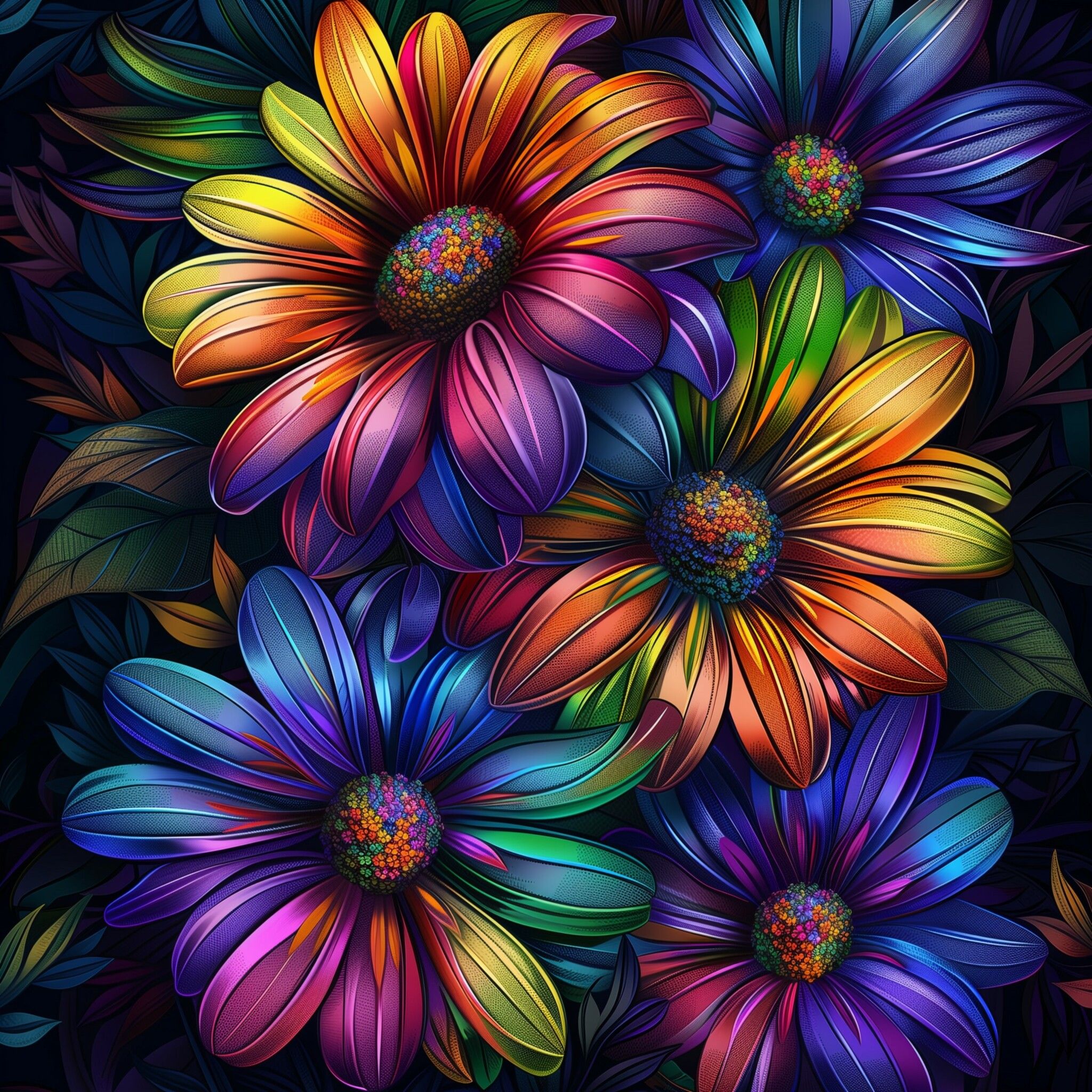 Blomster i regnbuens farger med krystallperler © Digitalpng4u