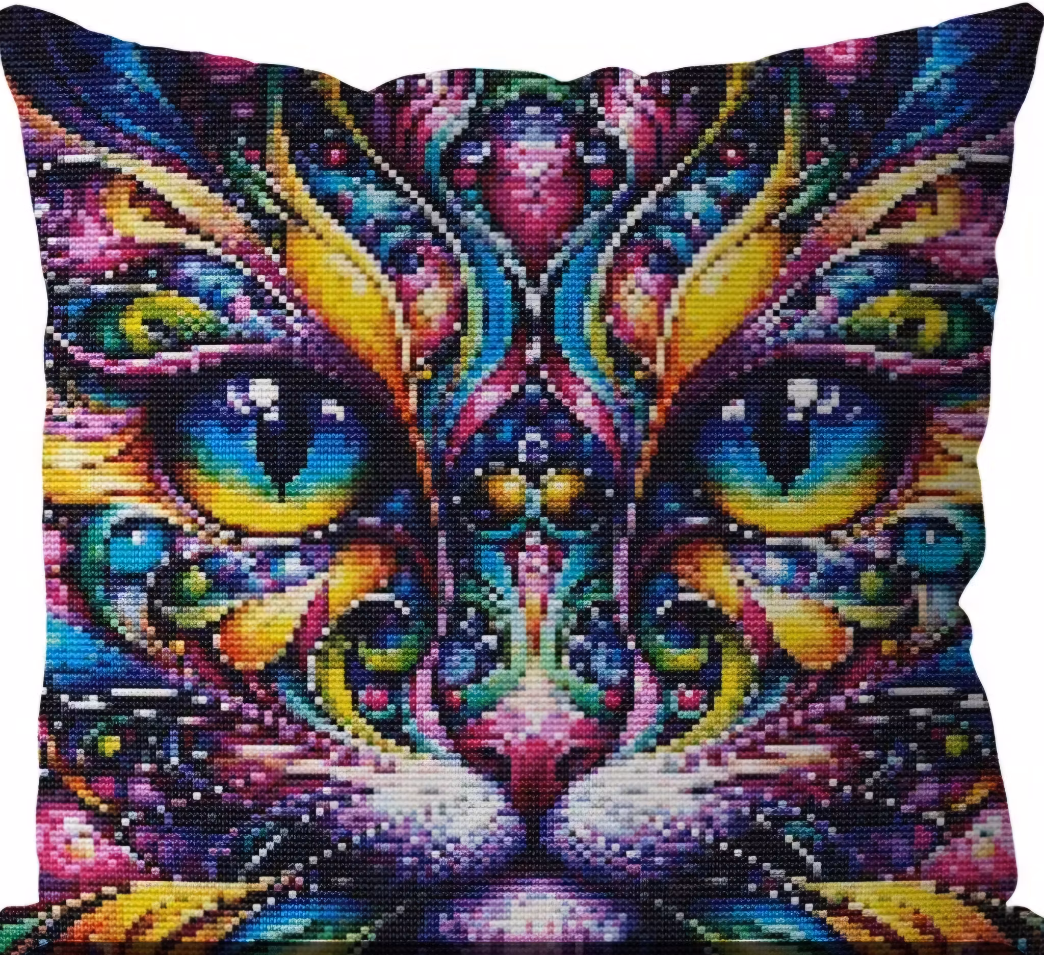 Broderi kit pute i korssting med bakstykke, katt