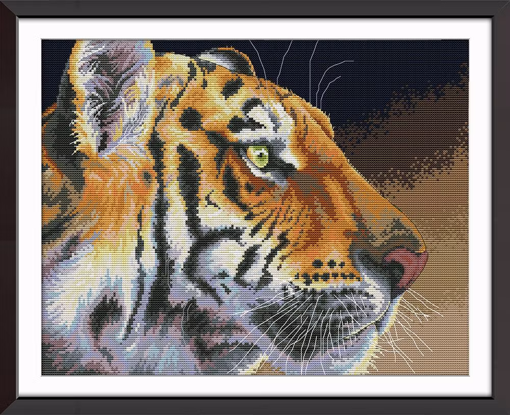 Korssting Tiger bilde 55x45 cm