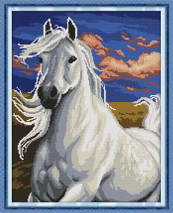 Korssting Hvit hest 55x44 cm
