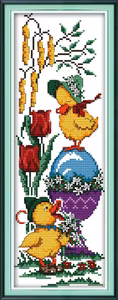 Korssting Egg og kyllinger 15x37cm