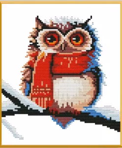Broderi kit Korssting ugle med skjerf 24x28