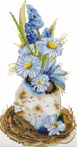 Broderi kit Korssting blå blomster 22x40