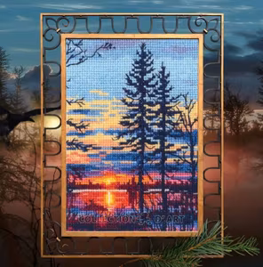 Broderi kit korssting bilde, når solen går ned 9x13 cm