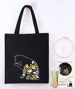 Broderi kit en veske med katt