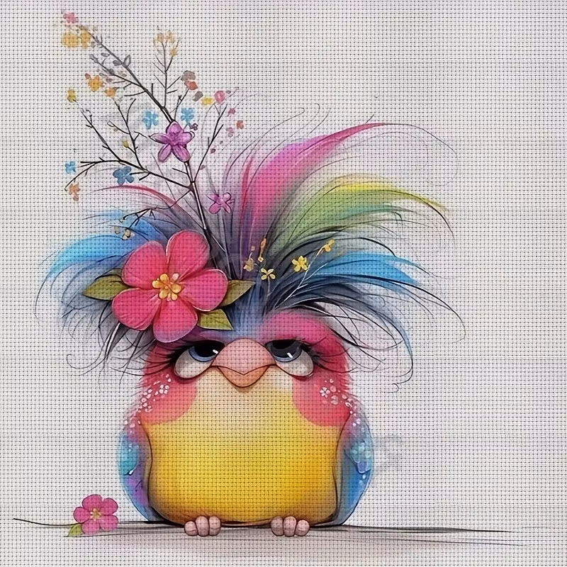 Broderi kit med perler 30x30 Fargerik fugl