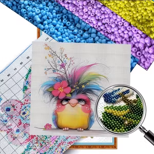 Broderi kit med perler 30x30 Fargerik fugl