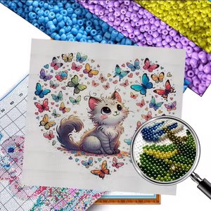 Broderi kit med perler 30x30 Katt i hjerte
