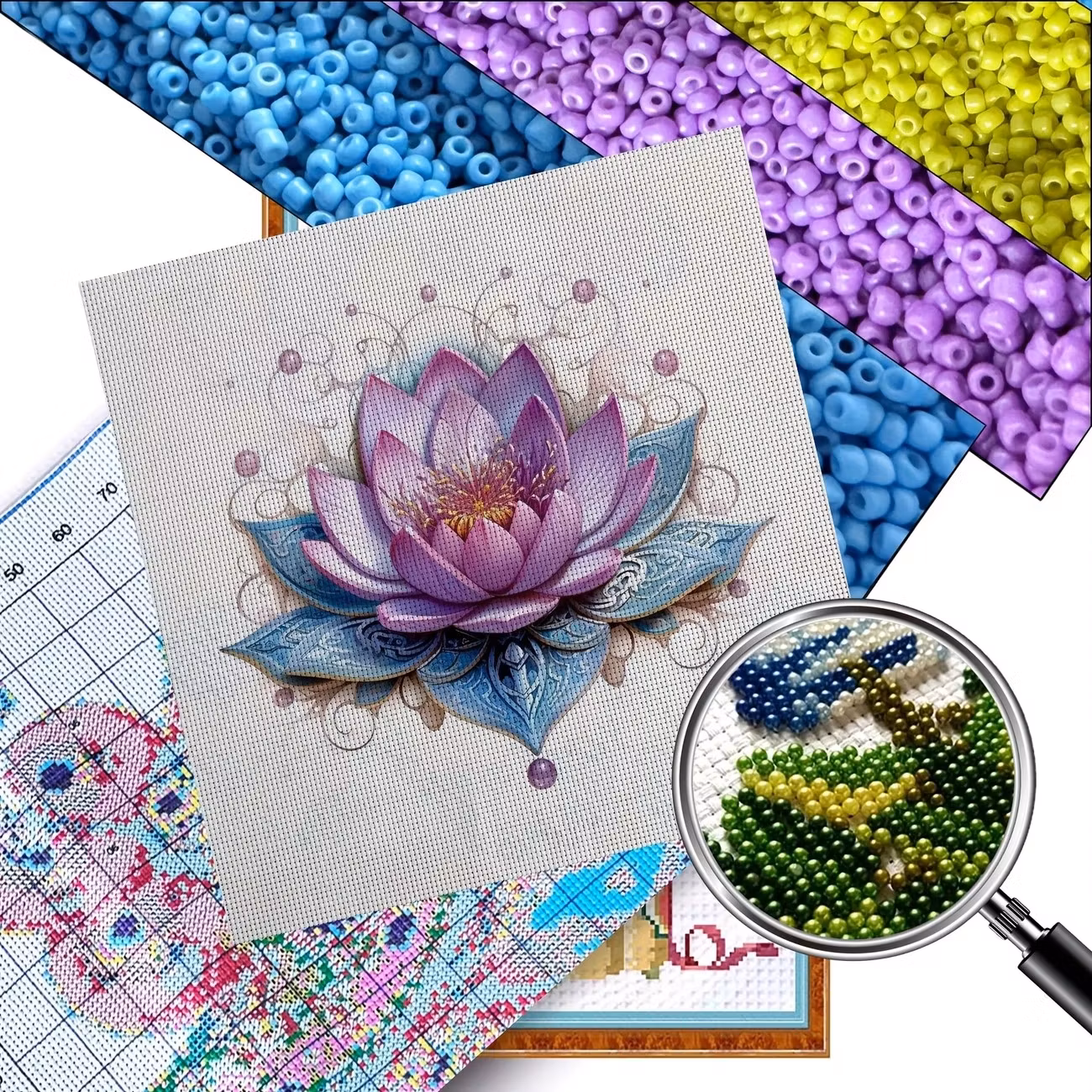 Broderi kit med perler 30x30 lotus