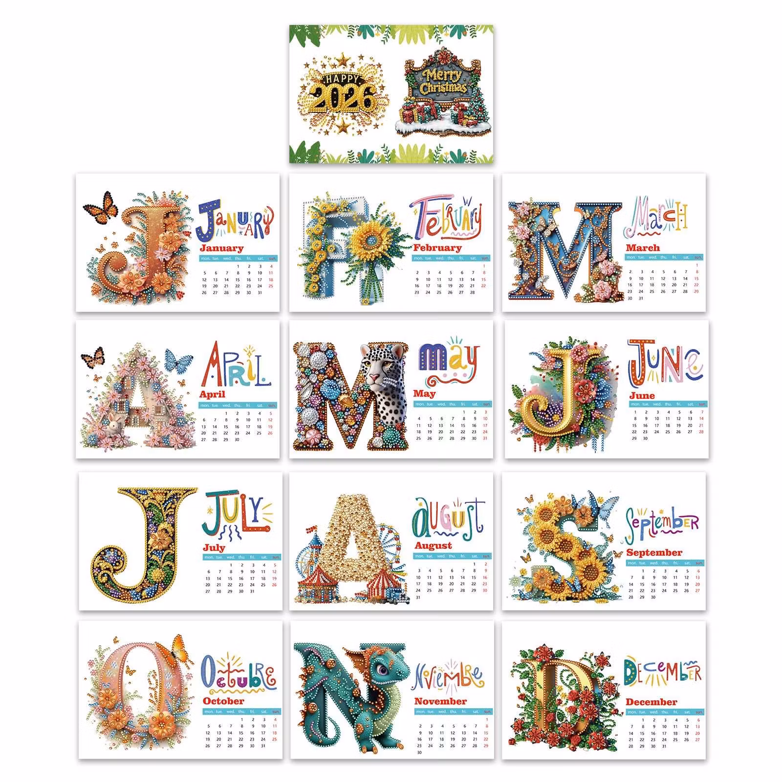 Kalender med bokstaver 2026