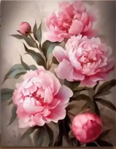 Mal etter nummer rosa peoner 40,68x50,8 cm