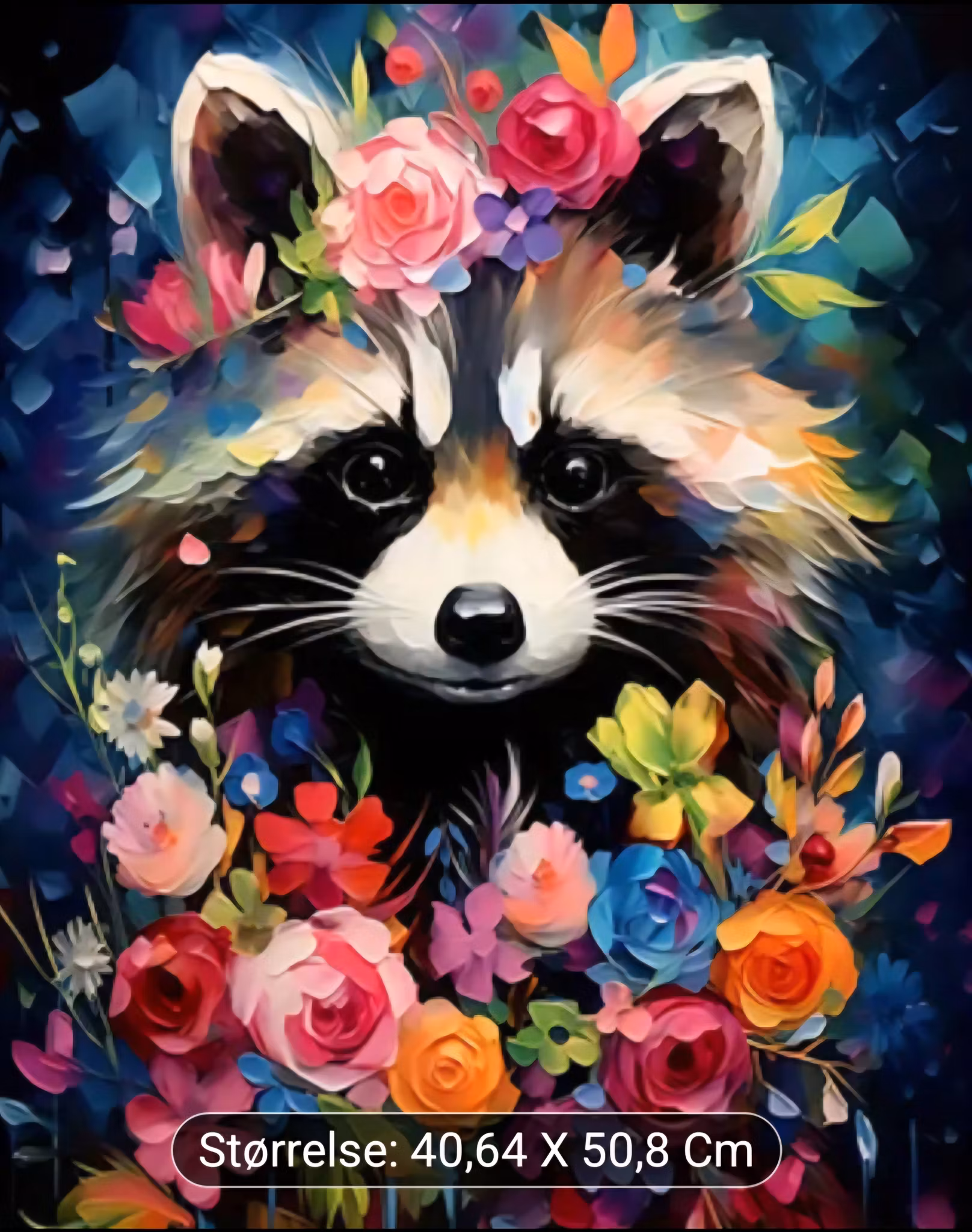 Mal etter nummer Vaskebjørn med blomster 40,64x50,8 cm