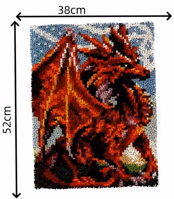 Knyteteppe Rød Drage 52x38 cm