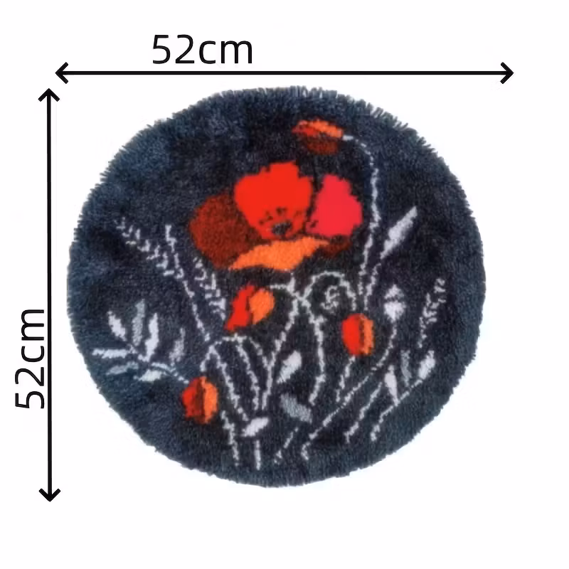 Knyteteppe Svart med røde blomster med bakstykke 52x38 cm