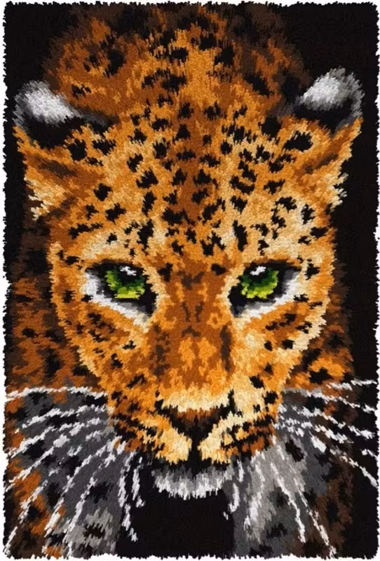 Knyteteppe leopard med bakstykke 52x38 cm