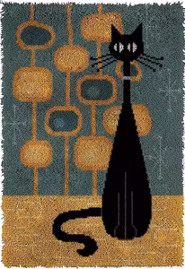 Knyteteppe katt og firkanter med bakstykke 52x38 cm