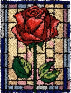 Knyteteppe rose i blyglass effekt 52x38 cm