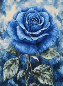 Knyteteppe blå rose 52x38 cm