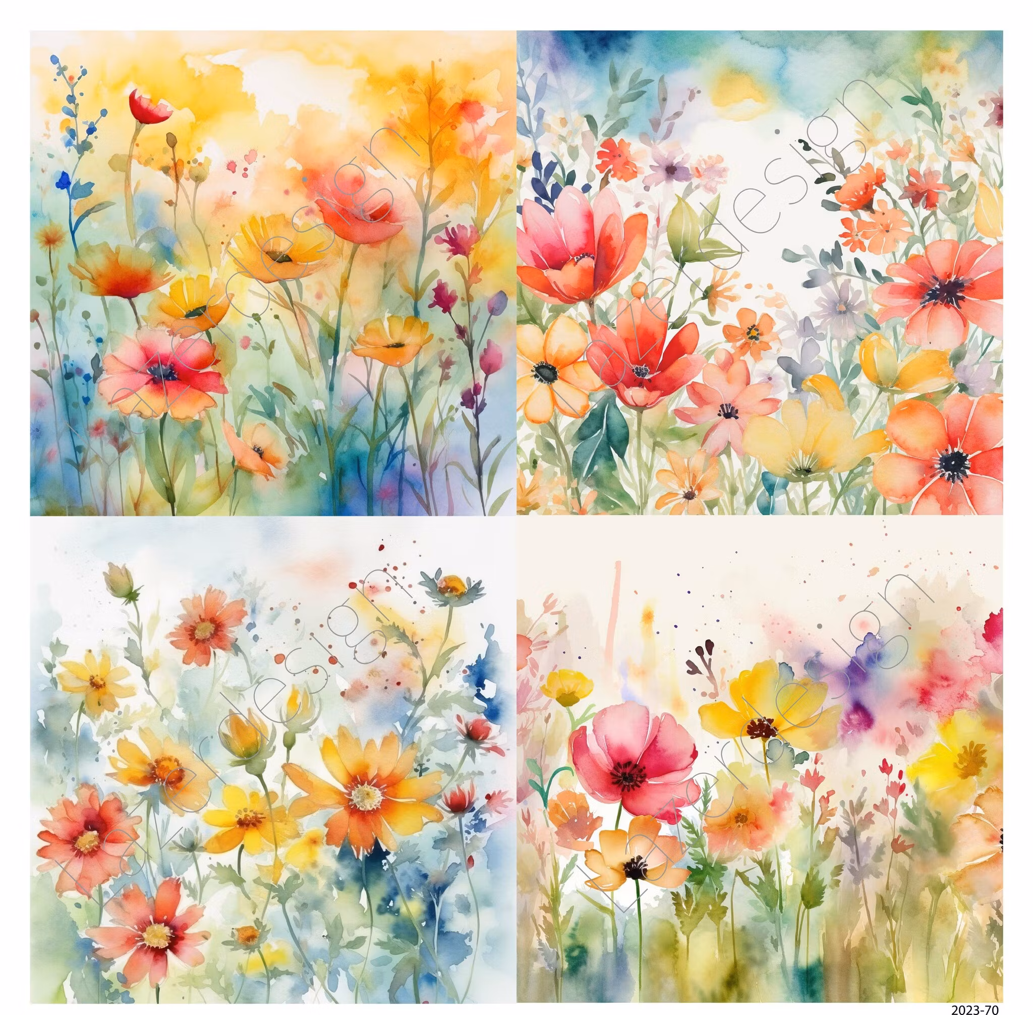 2023-70 Papper 4 x 15x15 cm Sommarblommor 1