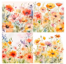 2023-71 Papper 4 x 15x15 cm Sommarblommor 2