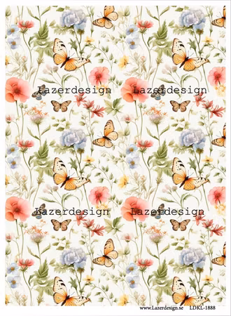 LDKL-1888 Bakgrund blommor  fjärilar