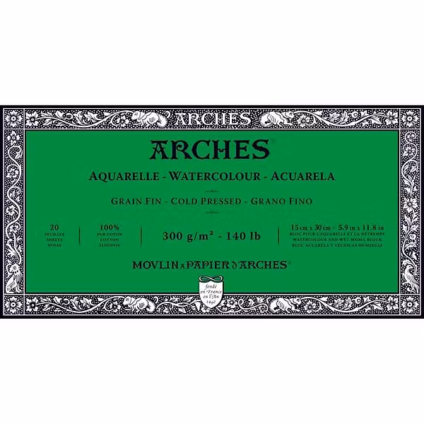 5057-Arches CP 100%Bomull Pappersblock 15x30 cm