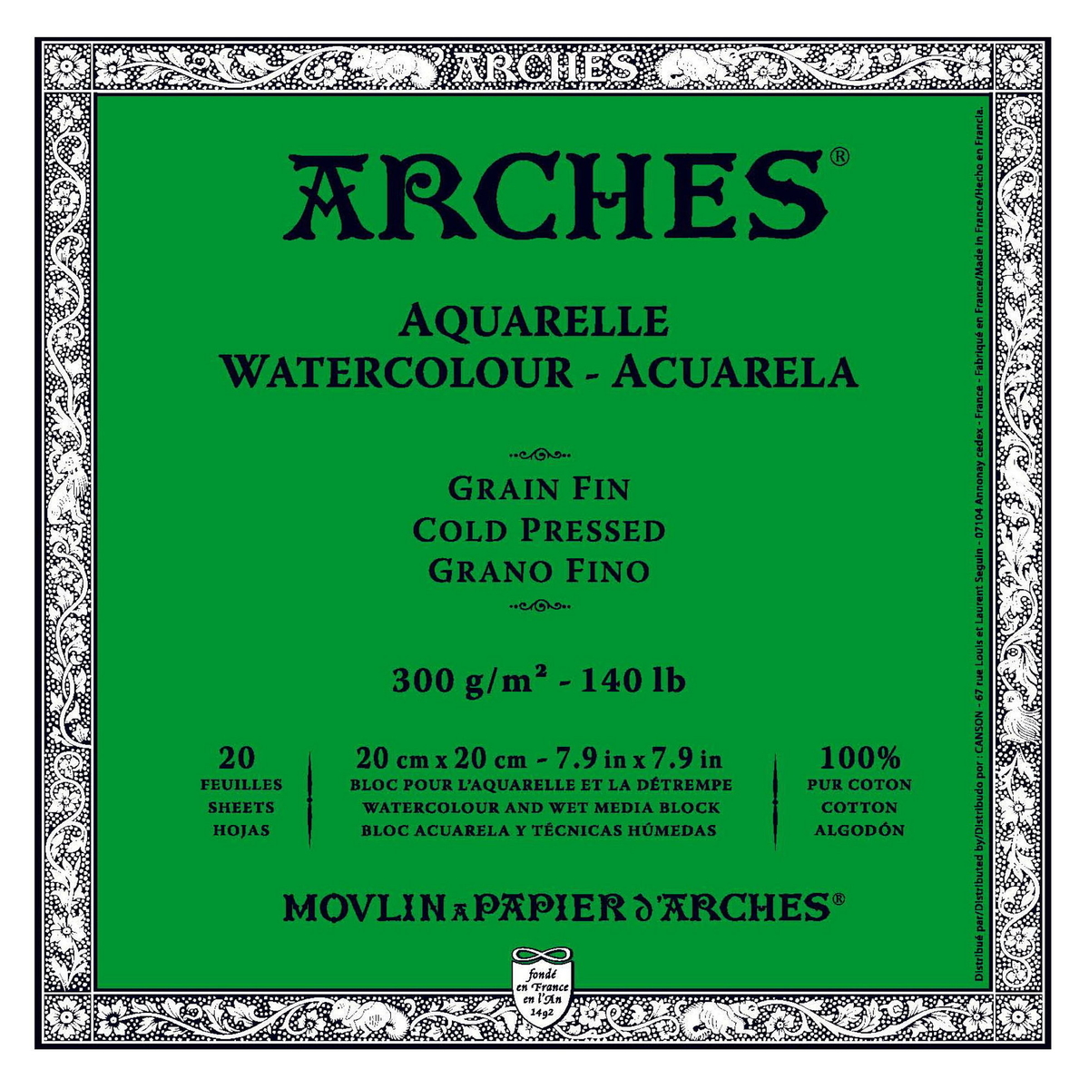 5059-Arches CP 100%Bomull Pappersblock 20x20 cm