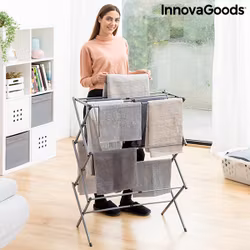Hopfällbar och utdragbar torkställning av metall med 3 höjdnivåer Cloxy InnovaGoods (11 stänger) Home Houseware