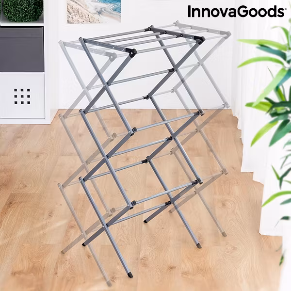 Hopfällbar och utdragbar torkställning av metall med 3 höjdnivåer Cloxy InnovaGoods (11 stänger) Home Houseware
