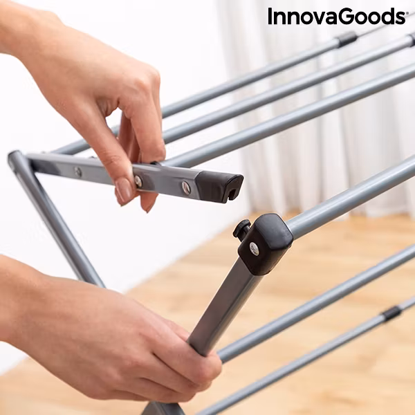 Hopfällbar och utdragbar torkställning av metall med 3 höjdnivåer Cloxy InnovaGoods (11 stänger) Home Houseware