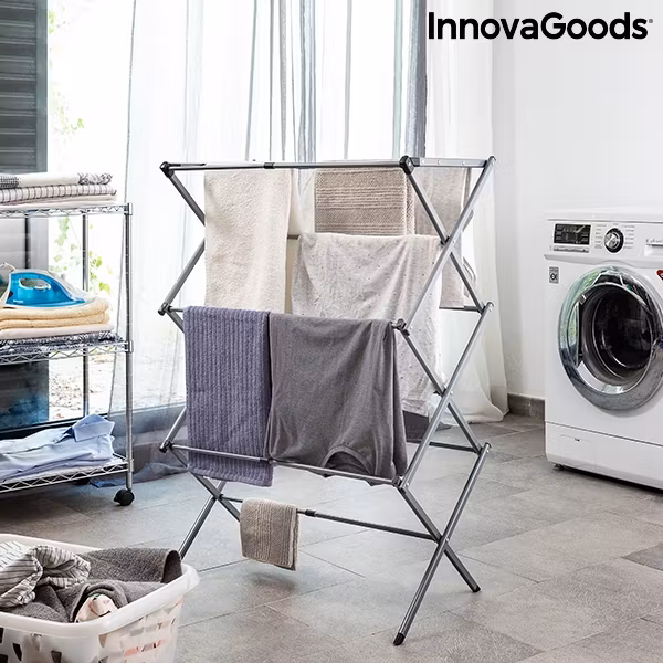 Hopfällbar och utdragbar torkställning av metall med 3 höjdnivåer Cloxy InnovaGoods (11 stänger) Home Houseware