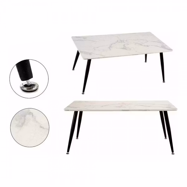 Soffbord Svart Vit Marmor Metall Melamin DM