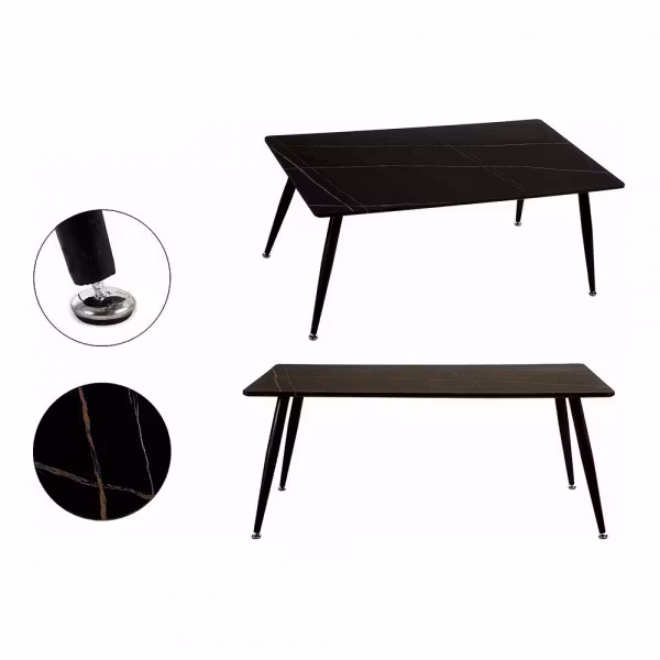 Soffbord Svart Vit Marmor Metall Melamin DM