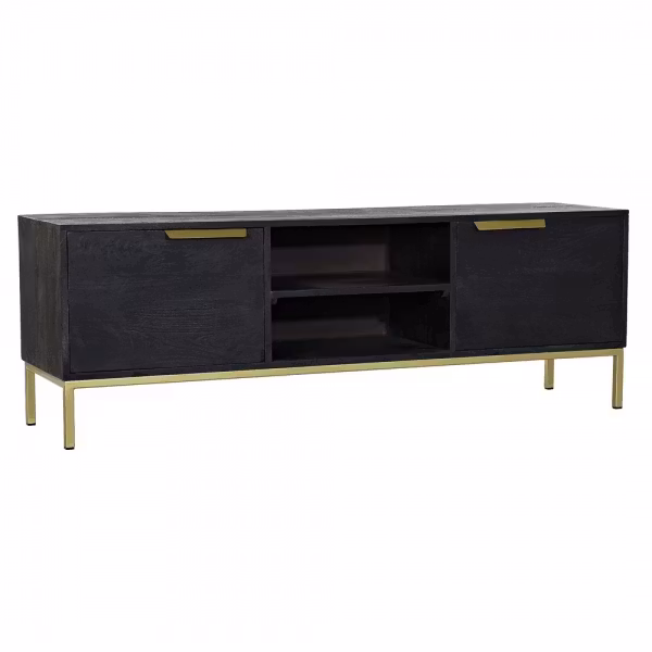 TV-möbler DKD Home Decor Svart Metall Gyllene Mangoträ