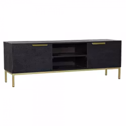 TV-möbler DKD Home Decor Svart Metall Gyllene Mangoträ
