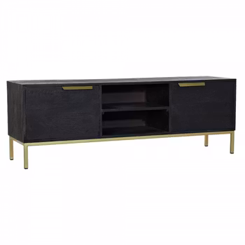 TV-möbler DKD Home Decor Svart Metall Gyllene Mangoträ