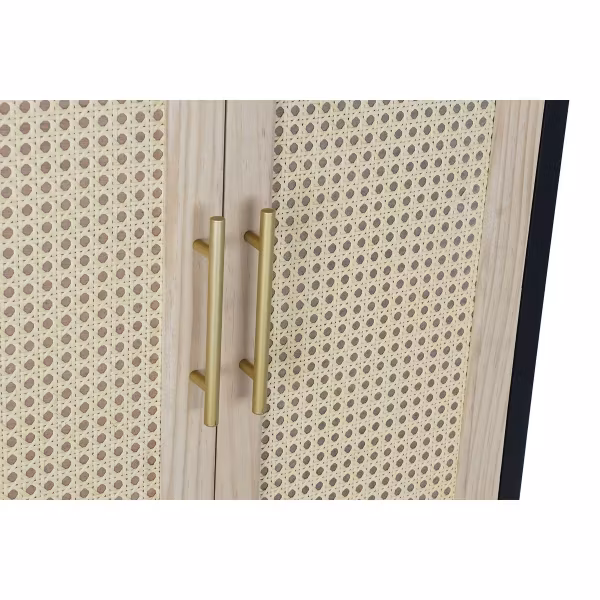 Skänk DKD Home Decor Naturell Svart Gyllene Rattan Furu (60 x 40 x 100 cm