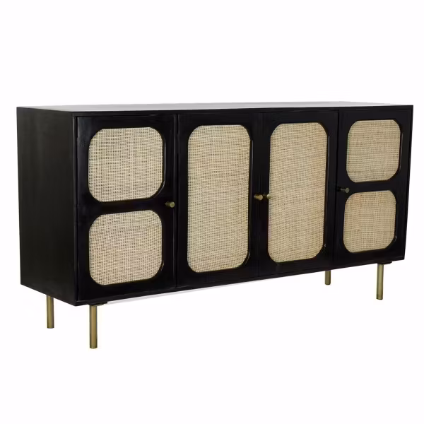 Skänk DKD Home Decor Svart Naturell Rattan Mangoträ (150 x 40 x 78 cm)
