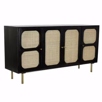 Skänk DKD Home Decor Svart Naturell Rattan Mangoträ (150 x 40 x 78 cm)