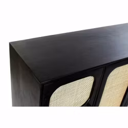 Skänk DKD Home Decor Svart Naturell Rattan Mangoträ (150 x 40 x 78 cm)