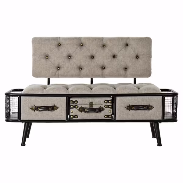 Sittpall DKD Home Decor Svart Beige Metall PU (120 x 50 x 76 cm).