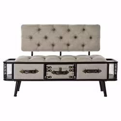 Sittpall DKD Home Decor Svart Beige Metall PU (120 x 50 x 76 cm).