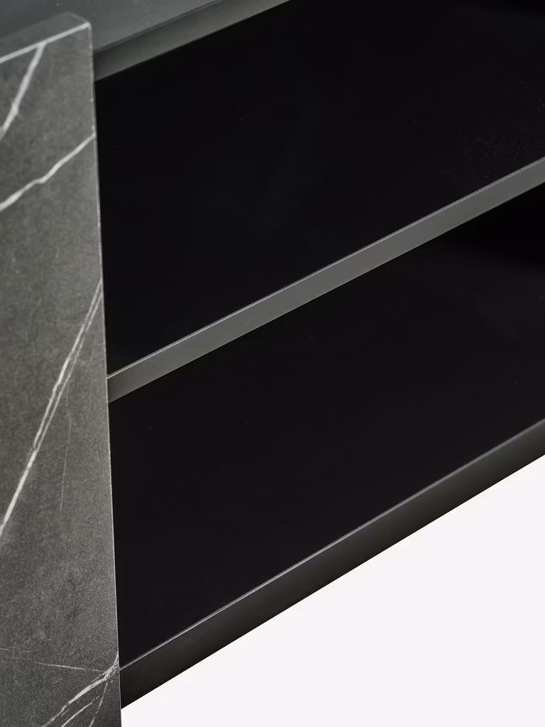 TV-bänk KRONDAL – Elegant med Svart Marmorlook och 2 Dörrar!