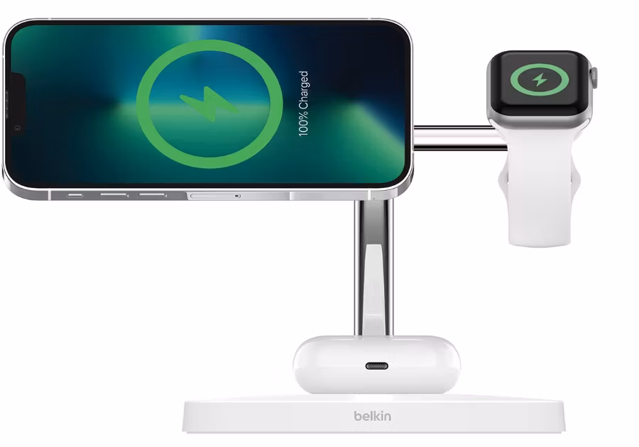 Belkin MagSafe 3-i-1 Trådlös Laddare – 15W Snabbladdning för iPhone, AirPods och Apple Watch!