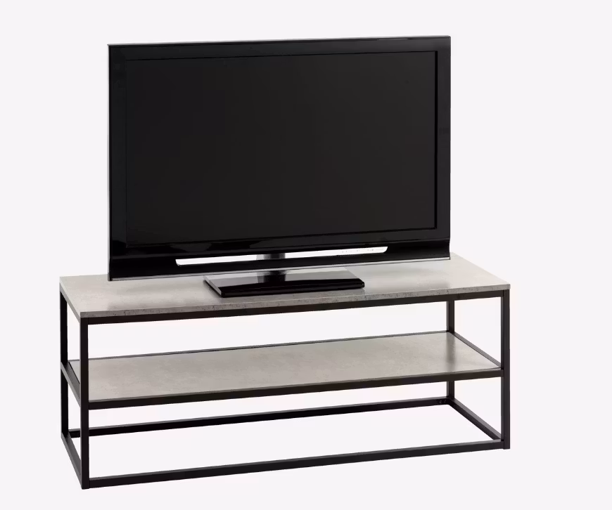 DOKKEDAL TV-bänk – Stilren Betongfärgad Design med Svarta Detaljer