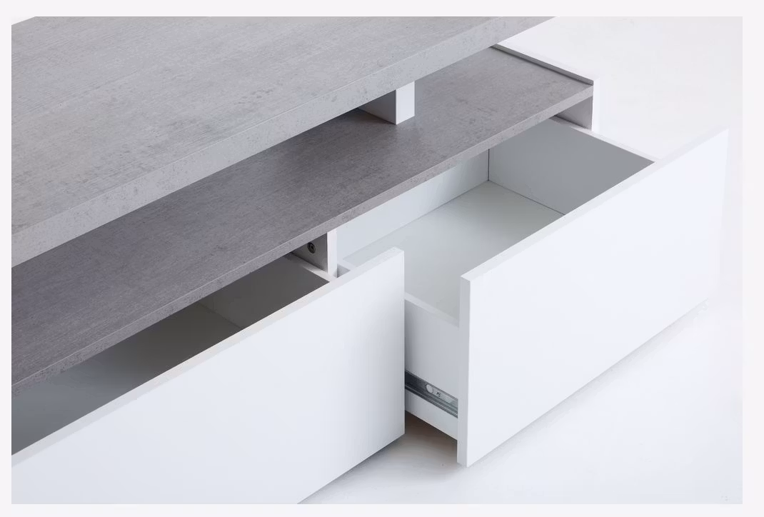 TOFTLUND TV-bänk – Stilren Vit Design med Betongdetaljer för Modern Inredning