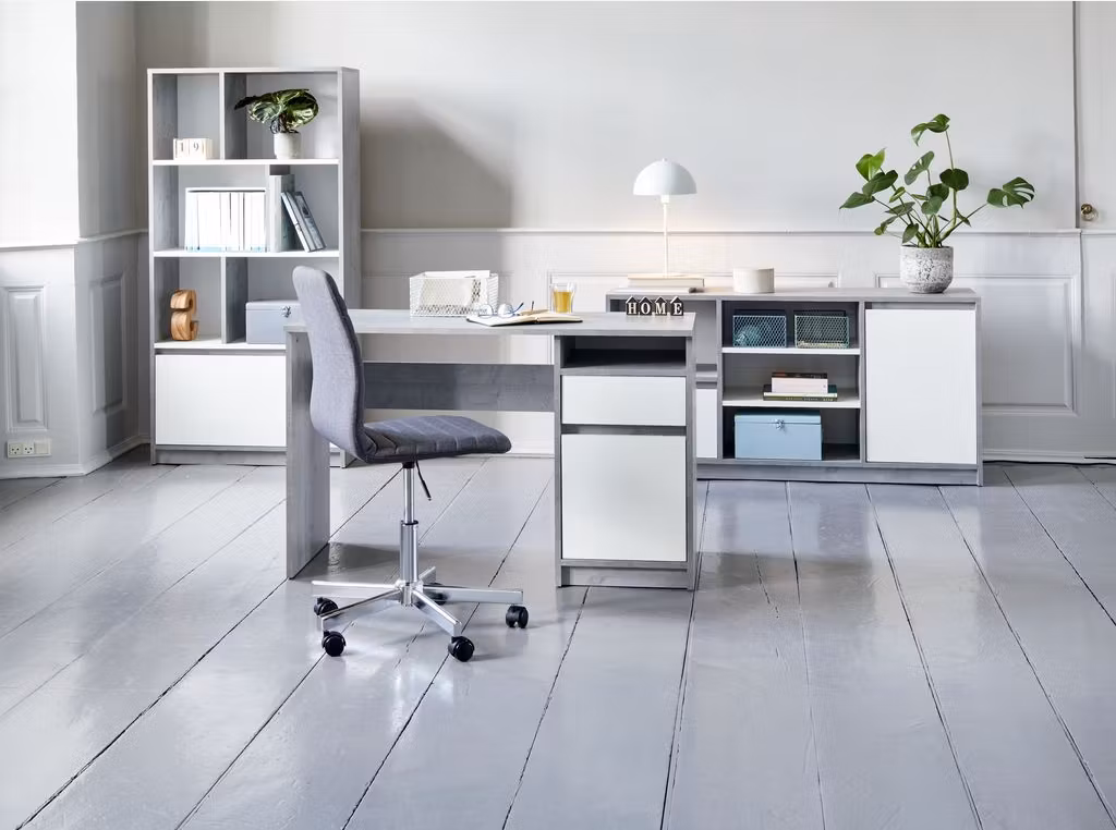 Skrivbord BILLUND – 54x120 cm i Modern Betongfärgad/Vit Design