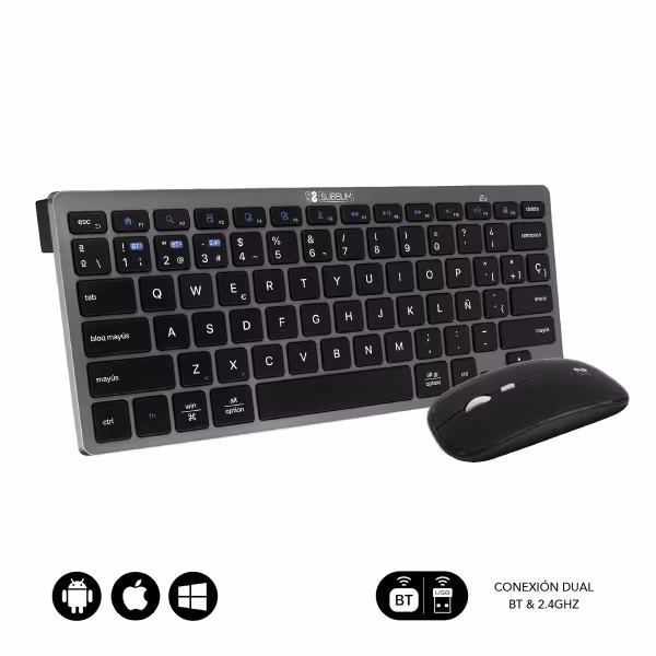 Subblim SUBKBC-OCO020 Tangentbord och Mus – Grå – Ergonomisk & Trådlös