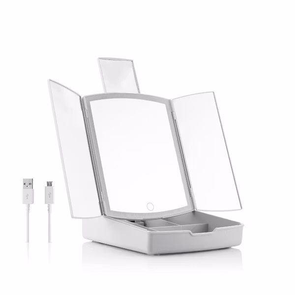 3-i-1 Fällbar LED-spegel med Sminkorganisator Panomir InnovaGoods – Funktion och Elegans i Ett