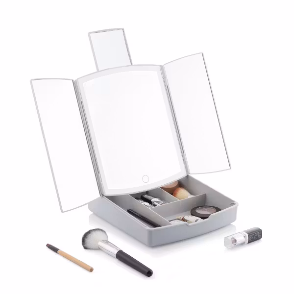 3-i-1 Fällbar LED-spegel med Sminkorganisator Panomir InnovaGoods – Funktion och Elegans i Ett
